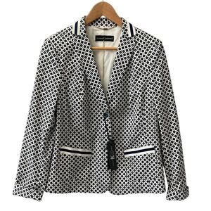 Luisa Cerano Designer Plus Size‎ Blue & White Dot Print Jacket Size 14